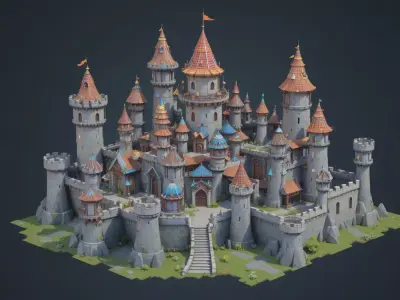 Modular Fantasy Castle 3D Model Low-Poly Stylized Game Asset Low-poly 3D model