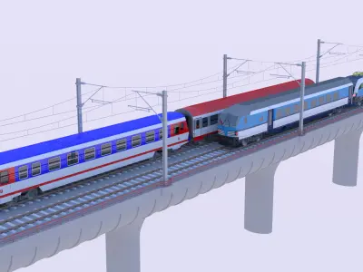 Vectrain and diesel train on bridge 3D model