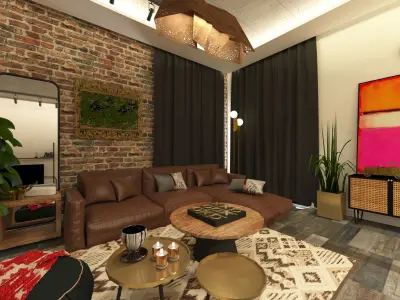 Modern Industrial Living and Dining Room 3D model