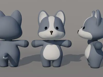 Rigged Cartoon Wolf Low-poly 3D model