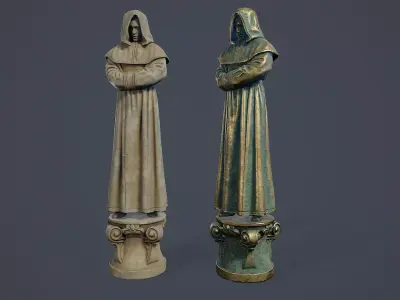 Monk Statue PBR Low-poly 3D model