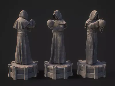 Stylized monk statue PBR gameready Low-poly 3D model