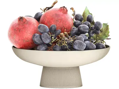 bowl of black grapes and pomegranate fruit 3D model