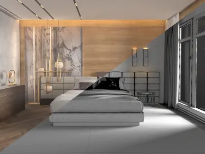 interior modern bedroom with wood floors 3D model