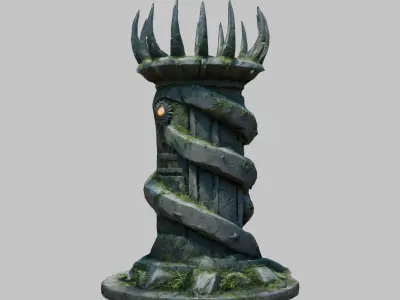 Dark Ancient Sci-Fi column Low-poly 3D model