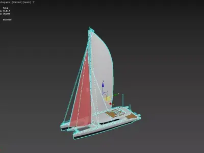 Luxury Sailing Catamaran with Red Spinnaker 3D model