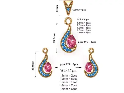 Chandelier Stone Jewellery Set 3D print model