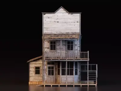Old Western Wooden House Low-poly 3D model
