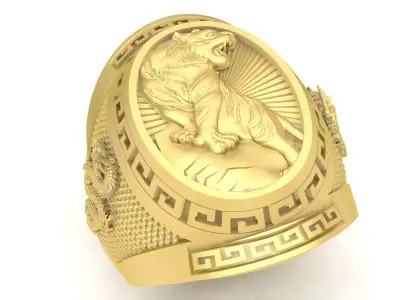 Luxury Tiger Dragon Signet Ring for Men 3655 3D print model