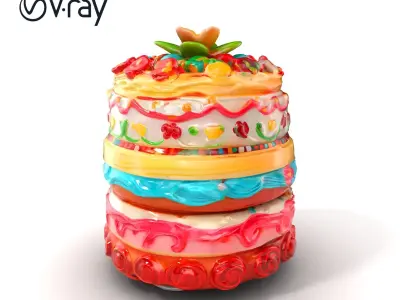 Festive MultiLayer Cake with Intricate Icing Patterns model pack Low-poly 3D model