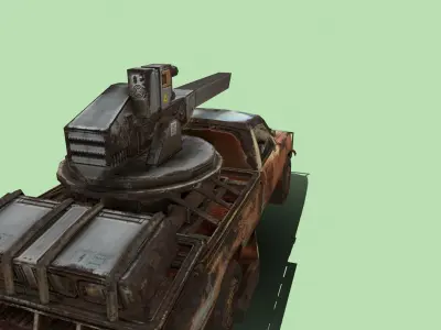 TruckMachineGun old truck with gun Low-poly 3D model