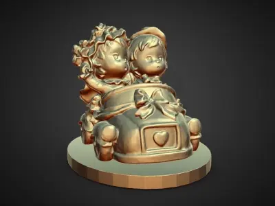 wedding topper bride groom in car 3D print model