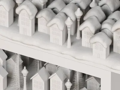 Snowy Village Decor Set 3D model