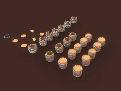 Stylized PBR Barrels Pack Low-poly 3D model