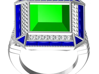 Fancy Green Princess and Blue Baguette Diamond Art Deco Ring 3D print model