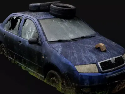 car destroyed city abandoned wreck PBR photogrammetry 3D model