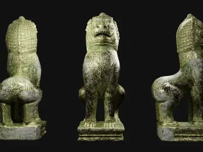 Gold Lion guardians statue Low-poly 3D model
