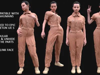 Woman in Overall 1 - Modular - Rigged Low-poly 3D model