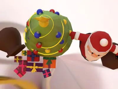 Christmas Tree And Santa with Presents Low-poly 3D model