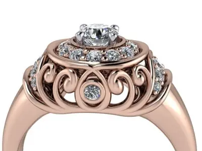 Vintage Antique style crafted details Halo ladies Ring 3D print model