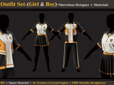 School Outfit Set-BOY-GIRL- MD-Clo3d-Material-Textures-OBJ-FBX 3D model