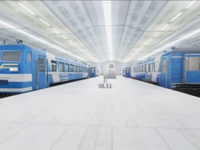 Train Passenger and Modern Train Station 02 Low-poly 3D model