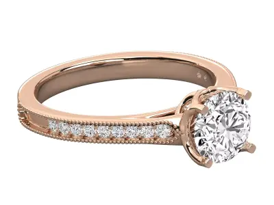 Milgrain Double Pave Solitaire Ring CAD Design Luxury Model 3D print model