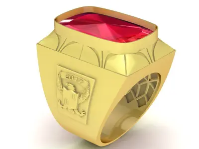 Luxury Signet Ring with Cushion Cut Gemstone 3463 3D print model