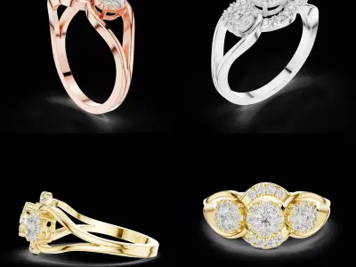 Luxury Diamond Three Stone Cluster Ring CAD Design for Jewellery 3D print model