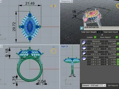 Ring with multi-colored stone  532 3D print model