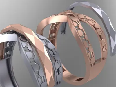 Two gold piece facet fusion ring 3D print model