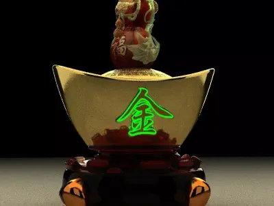Chinese gold ingot 3D model 6