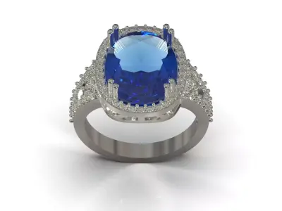 White Gold Sapphire and Diamond Ring jr00345 3D print model