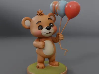 bear statue with balloon 3D model
