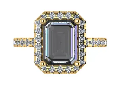 emerald cut halo solitare ring  3D print model