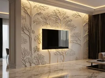  modern tree panel wall decor set relief stl mural CNC 292 3D model