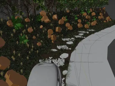 Old car scene with landscape style environment  Low-poly 3D model