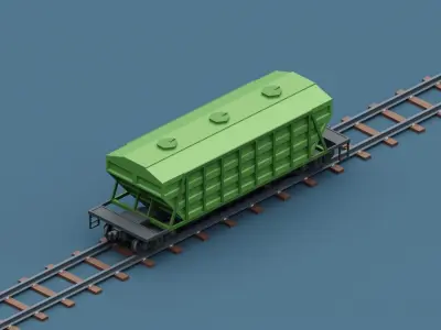Stylized Train and Railroad  Wagons Low-poly 3D model