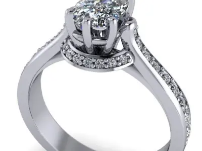 Vintage Antique OvalCut Halo Side Accent Engagement Ring 3D print model