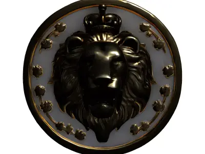 Golden Crowned Lion Medallion Emblem Low-poly 3D model