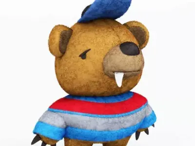 Brown Teddy Bear In A Striped Sweater 3D model
