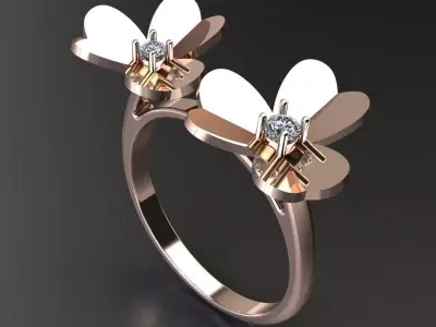 Delicate Double Butterfly Diamond Ring  3D File printing 3D print model