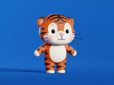 Cartoon Tiger Character Chibi Kawaii Low-poly 3D model