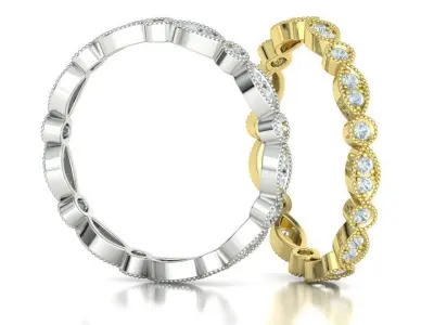 Diamond Vintage Milgrain Band Ring Eternity Band 5US-9US sizes 3D print model