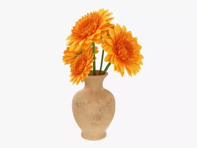 Gerbera in vase v1 3D model