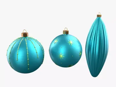 Christmas Tree Ornament Set1 - Turquoise Green  Low-poly 3D model