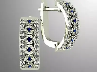 Earrings n 2 sapphire and diamond hoop 3D print model
