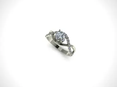 Tranquil Brilliance Solitaire Ring with Woven Band and Diamonds 3D print model