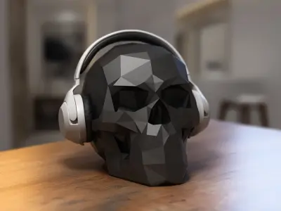 Low Poly Skull Headphone Stand Skull Headset Stand  3D print model