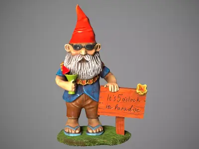 Garden Gnome with cocktail  Low-poly 3D model